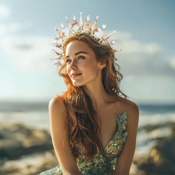 Mermaid Crown Headband Seashell Gold Cosplay Renaissance Women Accessories main image 5